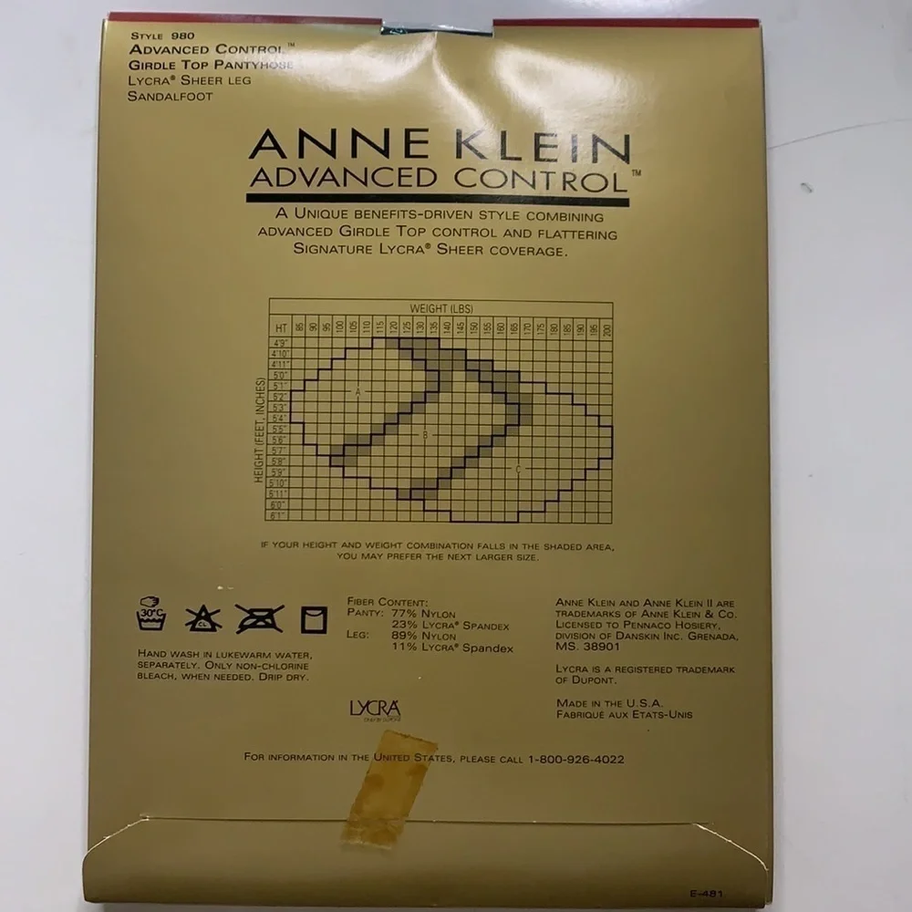 NWT Anne Klein Style 980 advanced control girdle top pantyhose true black new